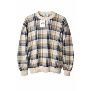 Van Heusen 417 Vintage‎ Handknit Sweater Mens Large NWT Blue Tan Plaid